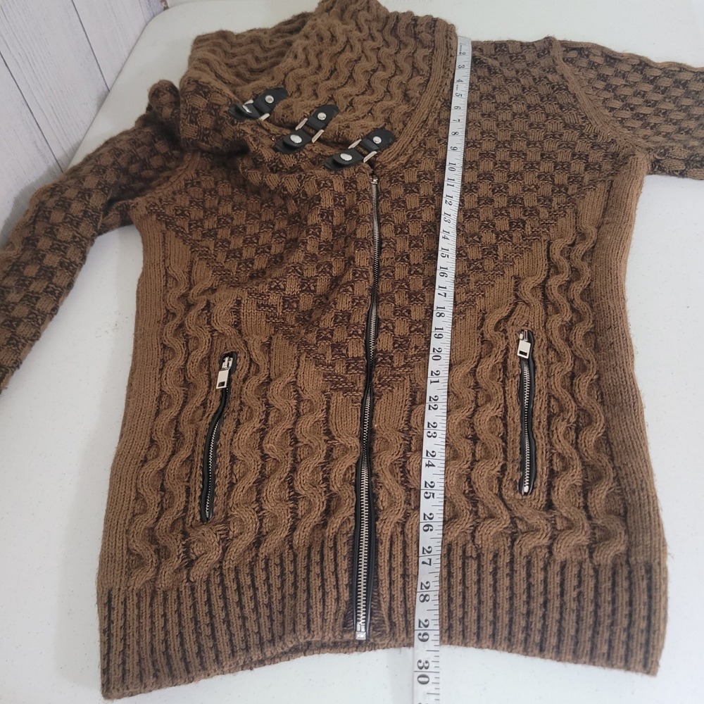 Vercini Size XL Full Zip Buckle Cardigan Mens Brown Cable Knit Sweater - Picture 8 of 10